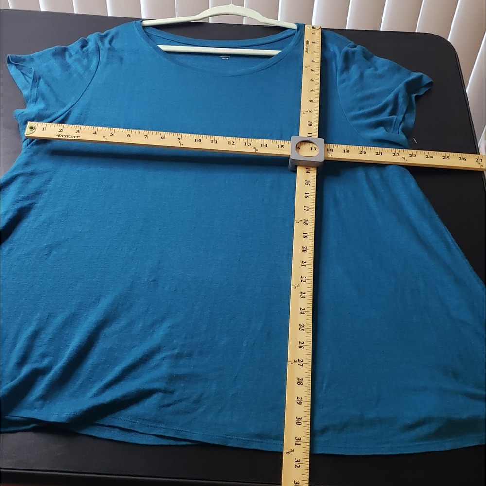 Eileen Fisher Tunic Tee Shirt XL 100% Organic Linen Slub Teal Blue Casual Summer - Picture 5 of 7